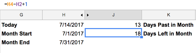 Days Left in Month Formula