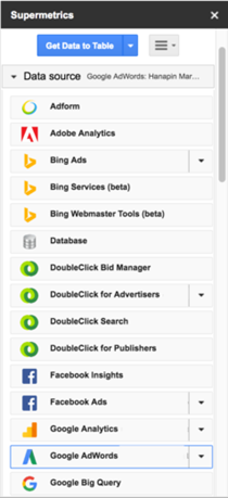 Supermetrics Account Menu