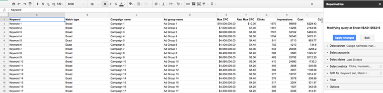 Supermetrics Data to Table