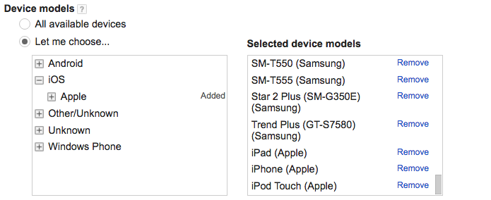 Selecting mobile device models