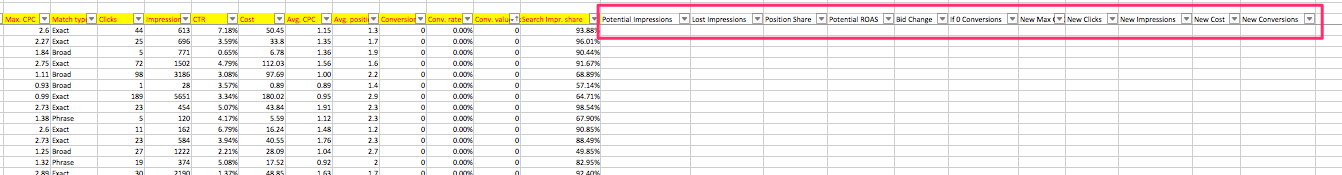 Additional Excel columns