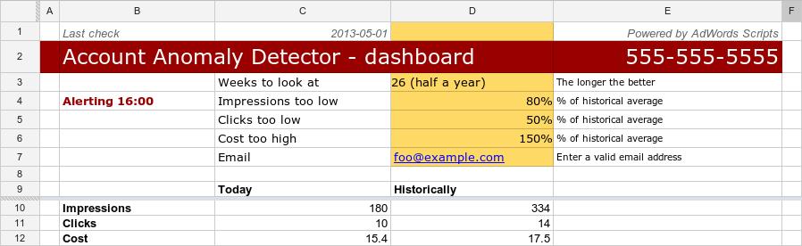 Google's Account Anomaly Detector script in action.