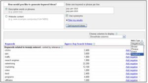 Google Keyword Tool - Negative Keywords