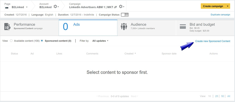 How to Create new Sponsored Content