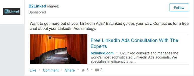 Link-Sharing Sponsored Content ad preview