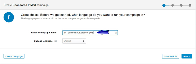 Naming a Sponsored InMail campaign