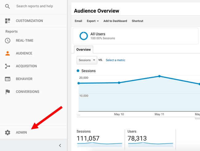 Google Analytics admin section