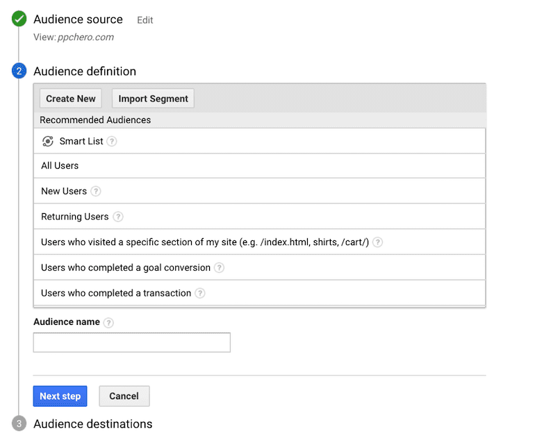 google analytics audience creation