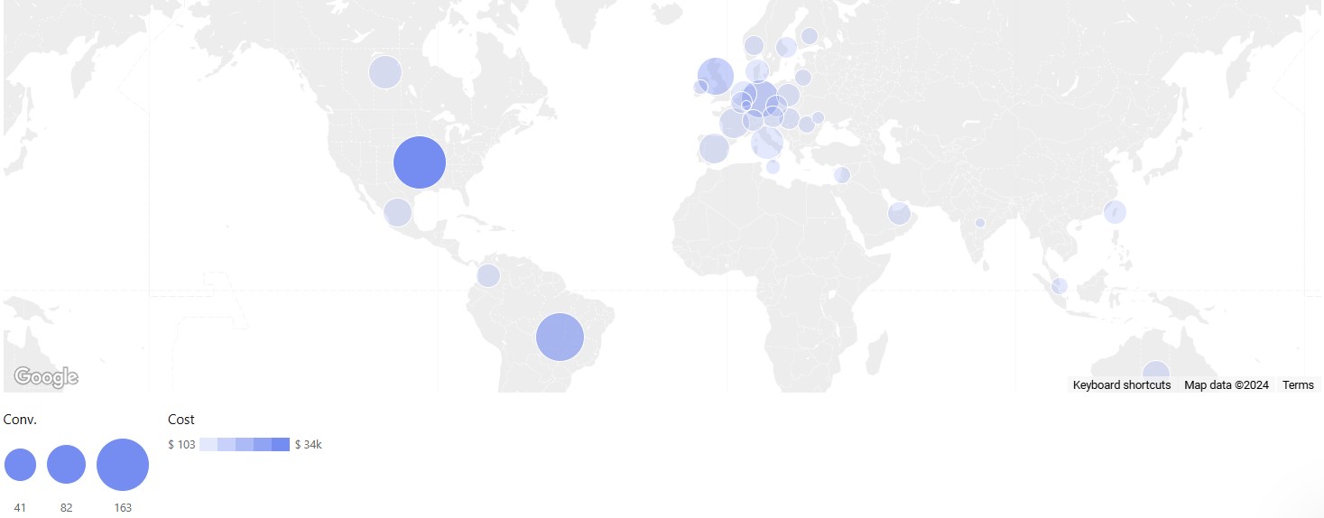 Swydo geo report regional cost of conversion SaaS Aimers